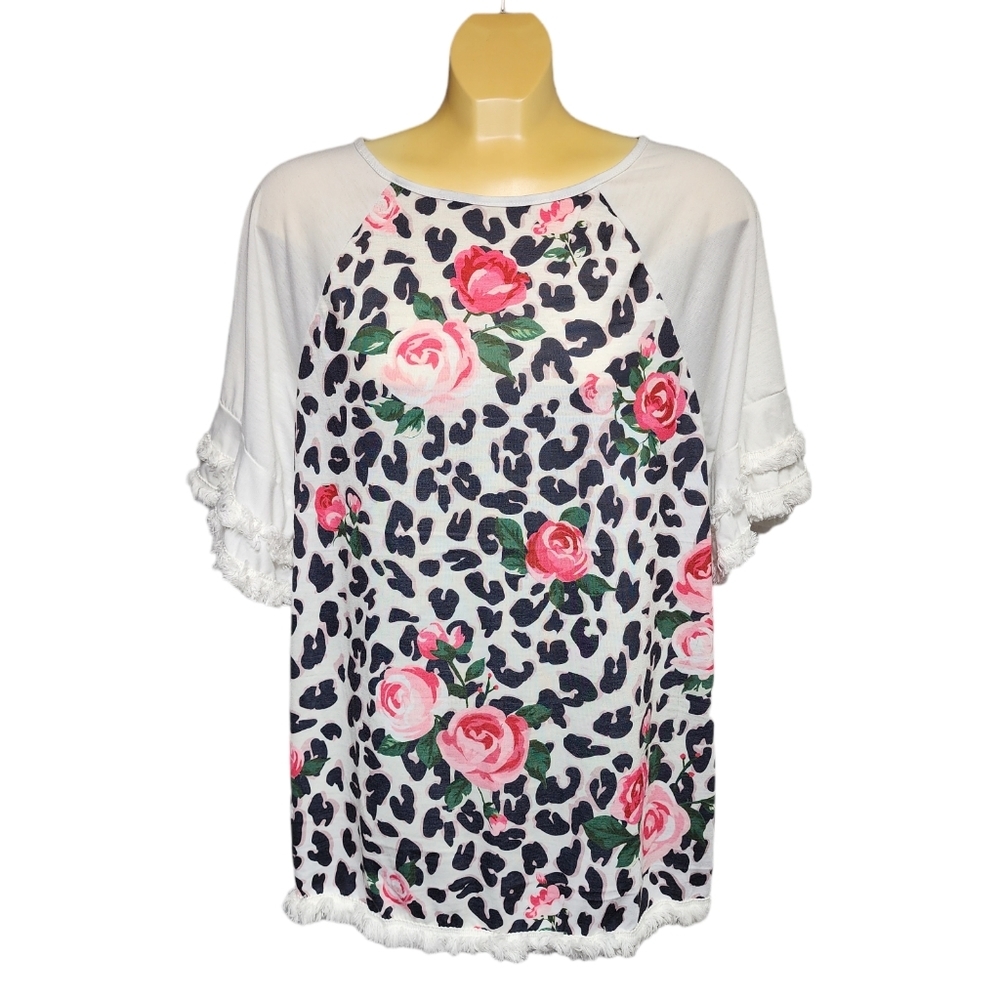 BOHO Leopard Rose Print Top